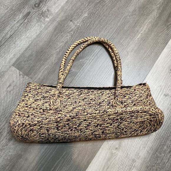 Jessica McClintock Women's Gold Woven Straw‎ Top Handle Bag Boho Euro Summer - Picture 4 of 5